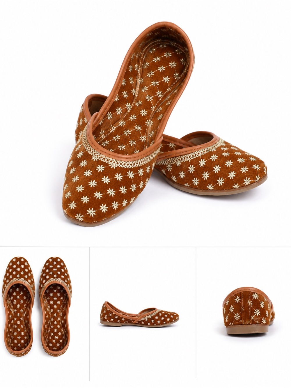 Embroidered Brown Women's Ballet Flats -